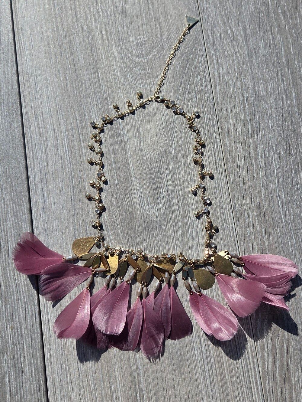 Serafina Gold Statement Feather Necklace in Purple